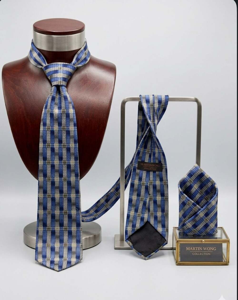 Wembley Vintage Silk Clip-On Tie Tan Geometric Pattern